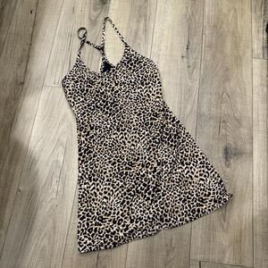 Outdoor Voices Leopard Print Strappy Jumpsuit Romper in Tan and Black